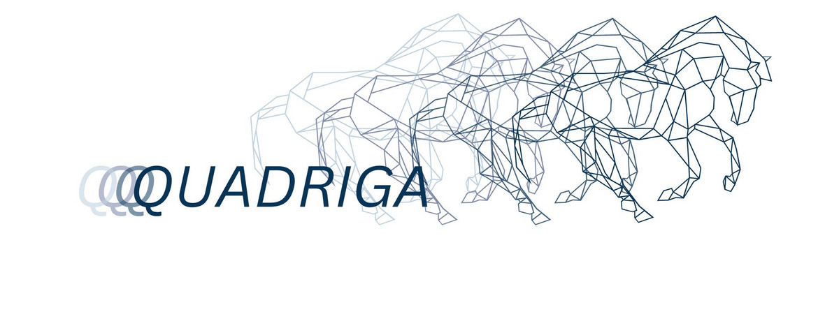 Graphische Darstellung vier reitender Pferde ähnlich der QUADRIGA Skulptur auf dem Brandenburger Tor