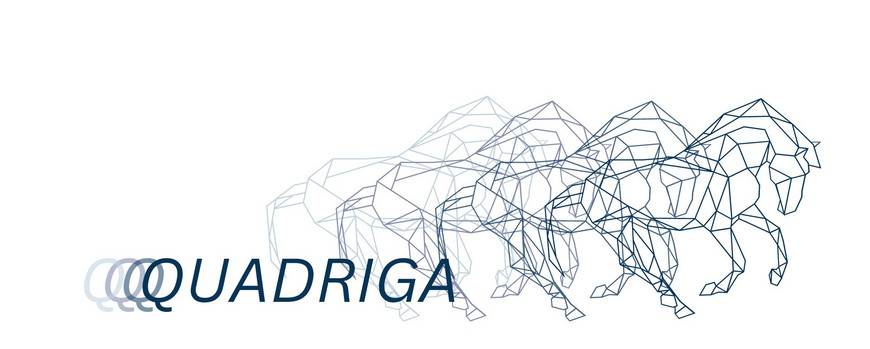 Graphische Darstellung vier reitender Pferde ähnlich der QUADRIGA Skulptur auf dem Brandenburger Tor